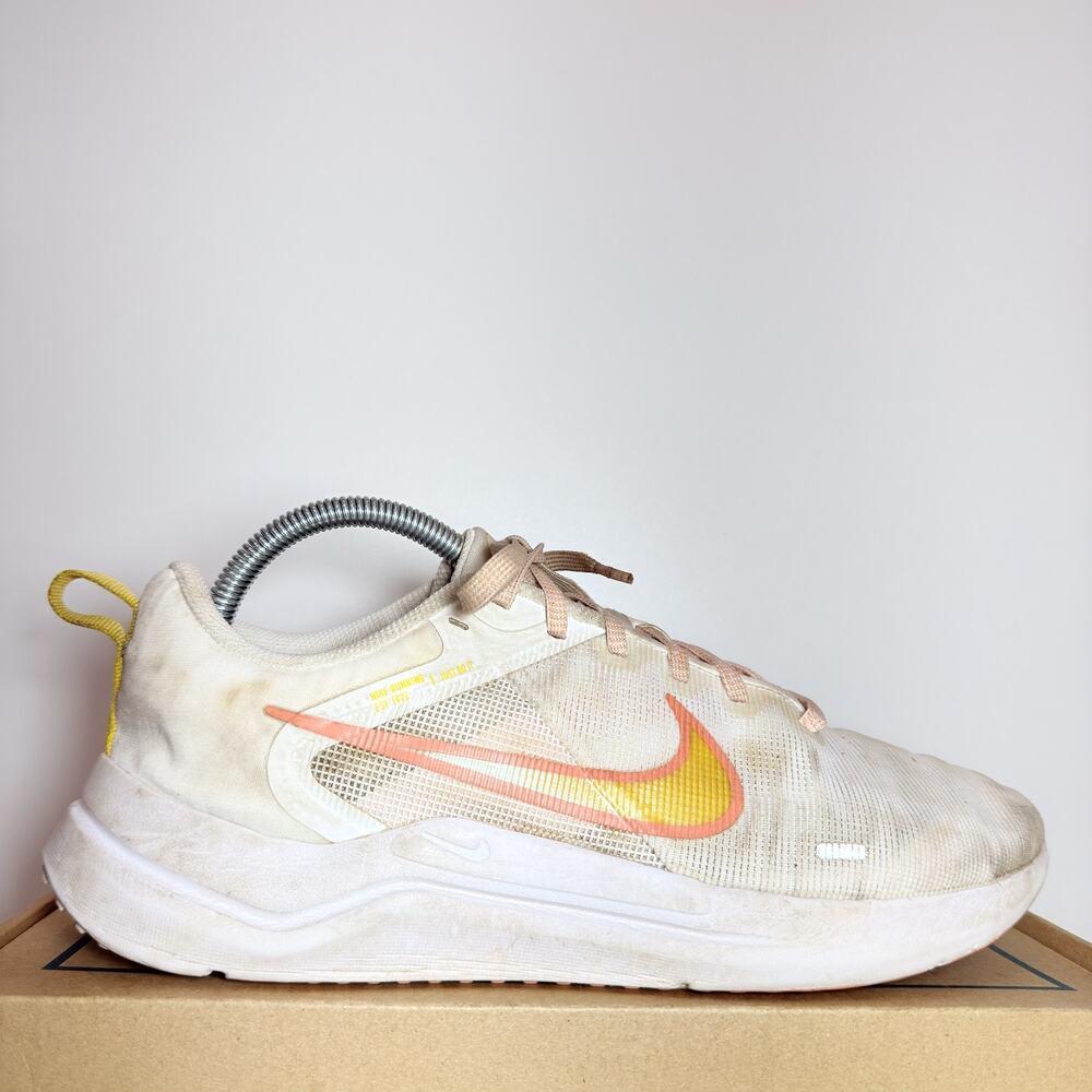 Nike Womens 10.5 Downshifter 12 Running Shoes White Orange Yellow Gym Sneakers